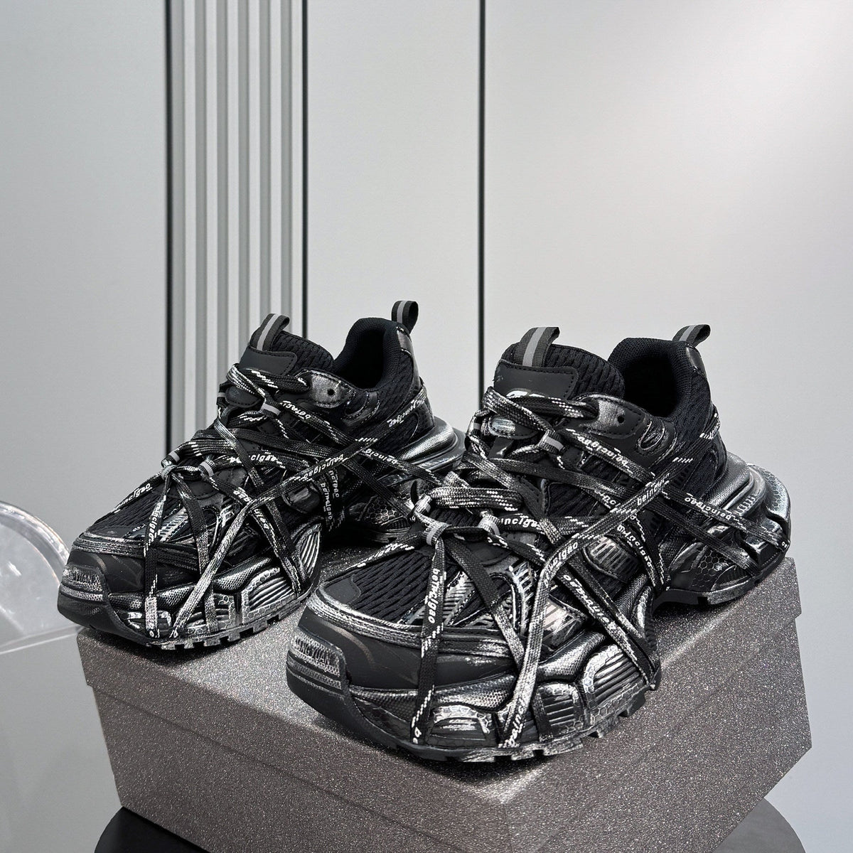Metallic Strap Panel Chunky Sole Sneakers