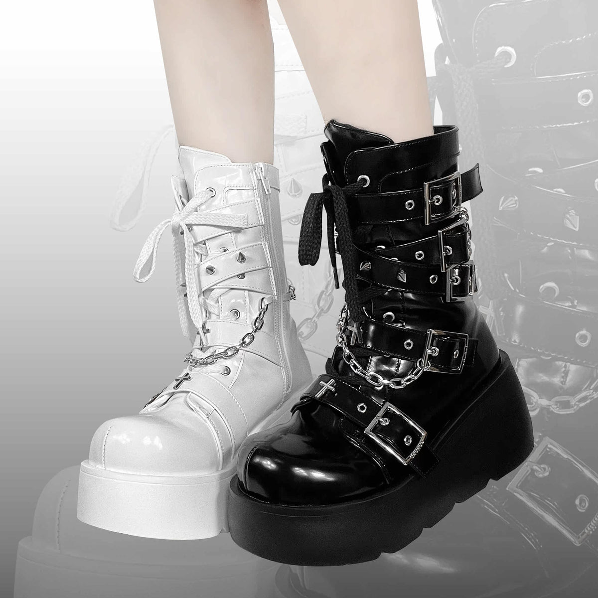 Cross Buckle Platform Short Boots