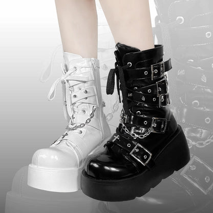 Cross Buckle Platform Short Boots