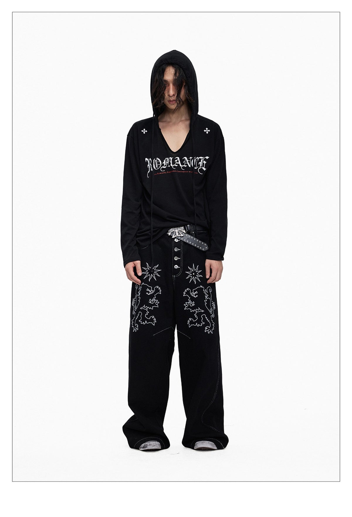 Starlight Embroidery Black Wide Pants