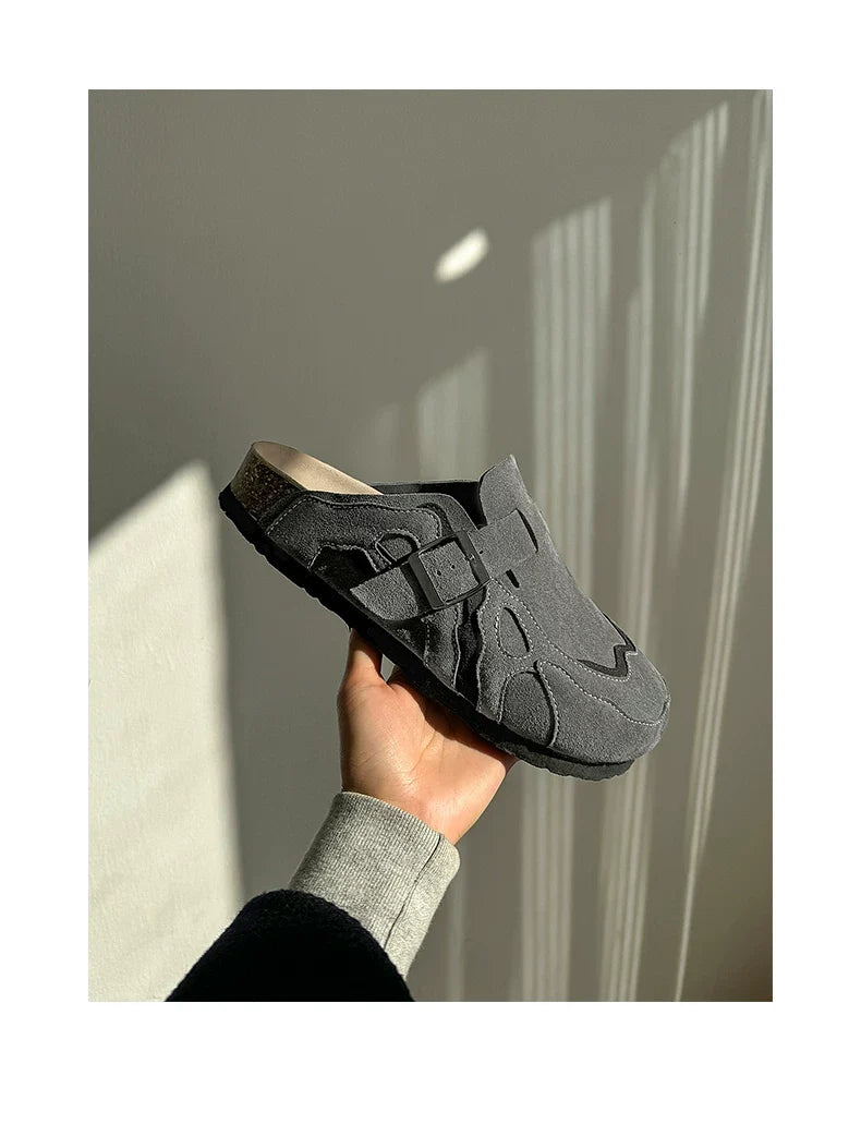 Suede Buckle Cork Footbed Clogs