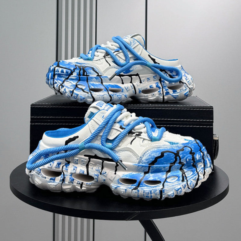 Chunky Platform Printed Lace-Up Sneaker Mules