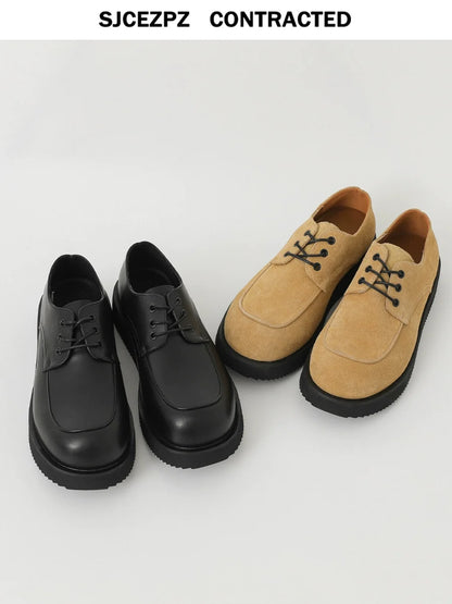 Thick Sole Lace-Up PU Leather Derby Shoes