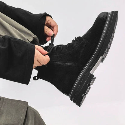 Leather Mid-Top Zipper Design Chunky Sole Boots