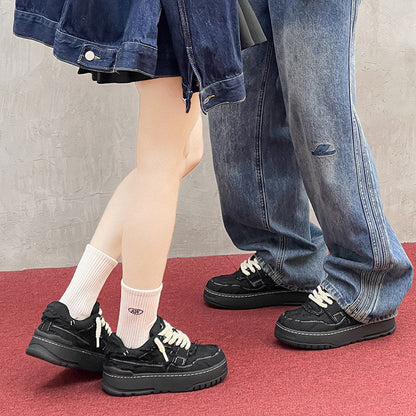 Chunky Textured Platform Lace-Up Sneakers
