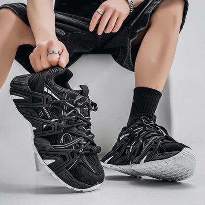 Mesh Panel Structured Chunky Lace-Up Sneakers