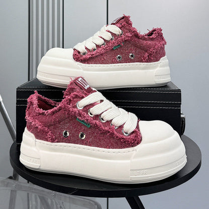 Chunky Platform Frayed Canvas Shell Toe Sneakers