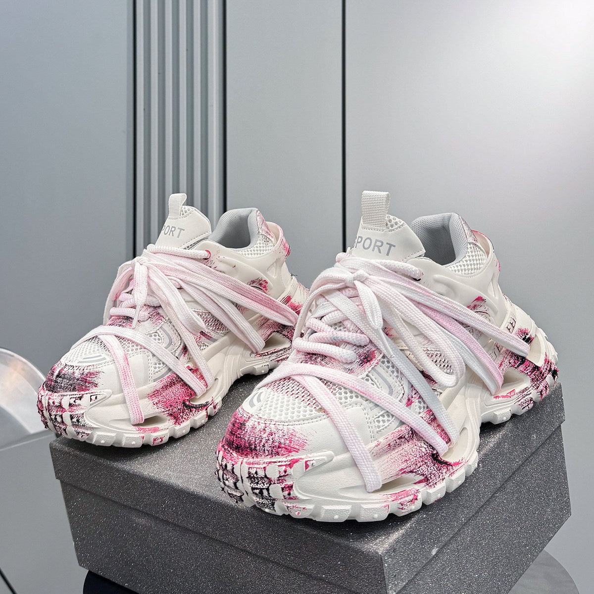 Paint Splash Rope Lace Chunky Sole Sneakers