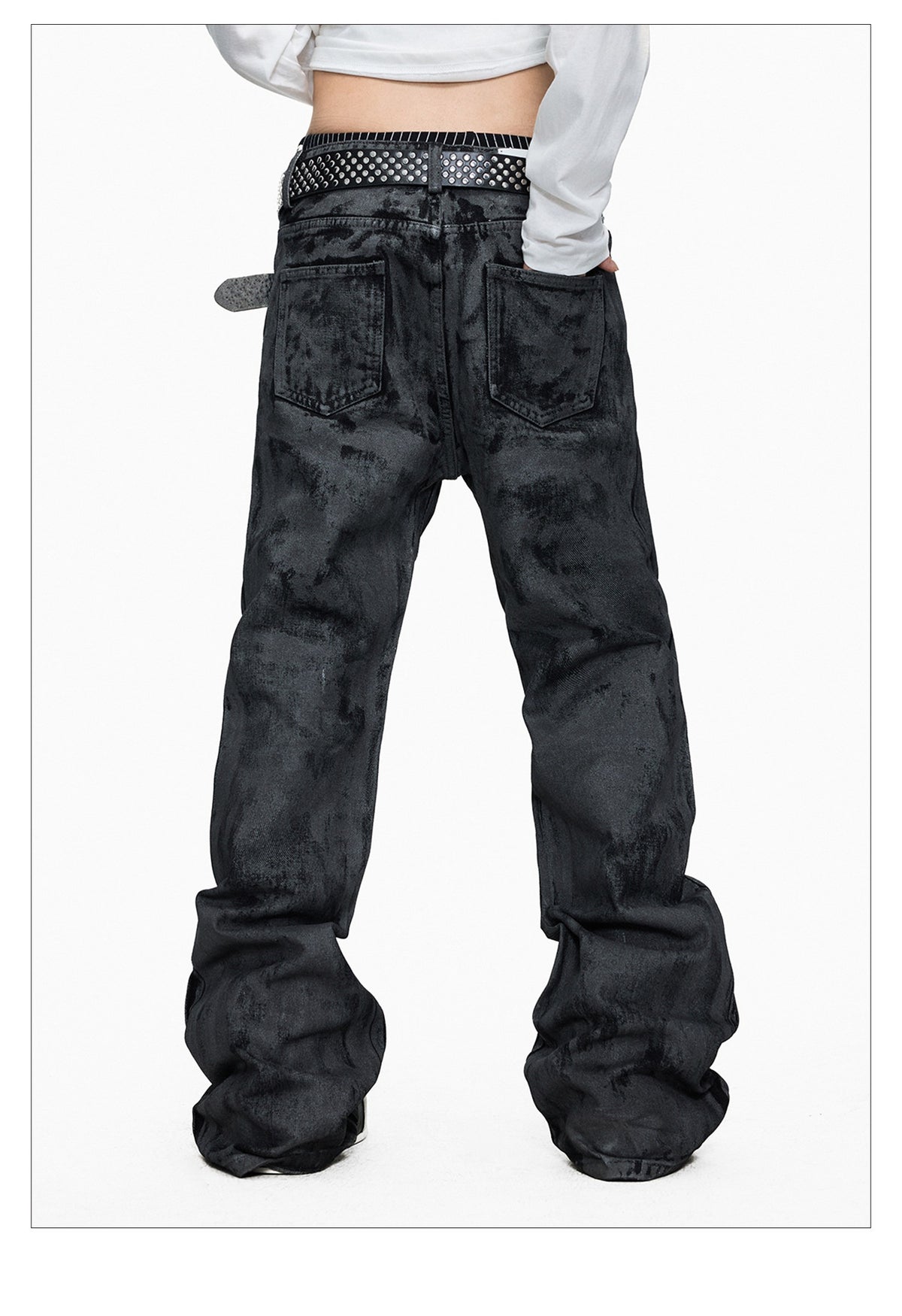 Hand-brushed Flared Washed Denim Jeans