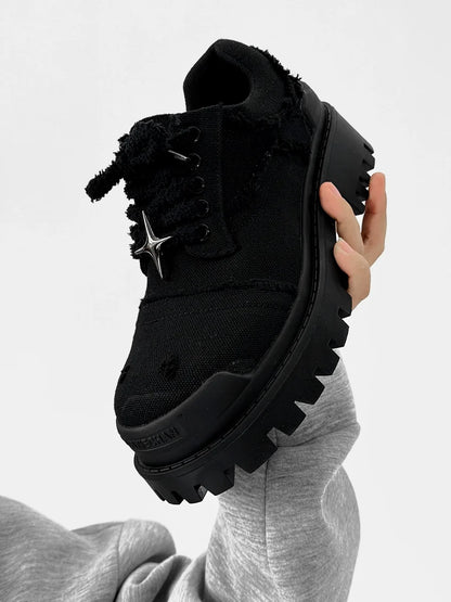 Round Toe Derby Design Damage Denim Shoes