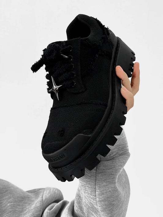 Round Toe Derby Design Damage Denim Shoes