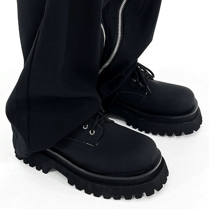 Round Toe Chunky Sole Leather Shoes