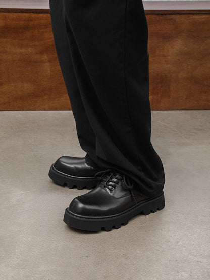 Lace Up Thick Sole PU Leather Shoes