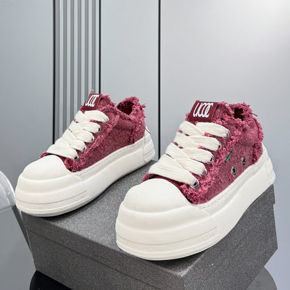 Chunky Platform Frayed Canvas Shell Toe Sneakers