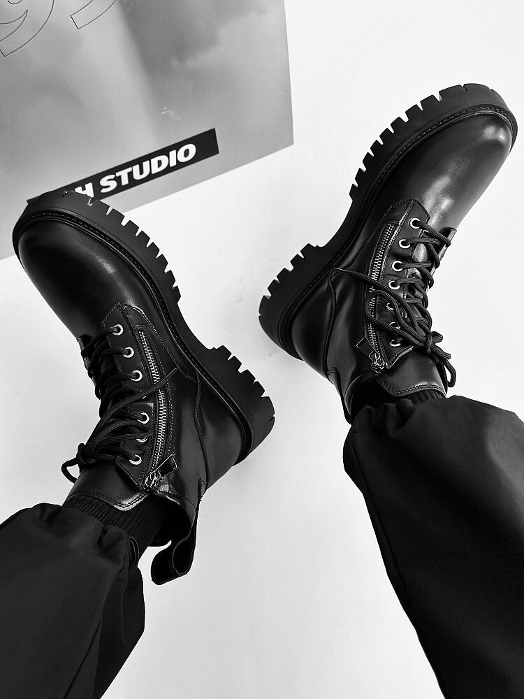 Chunky Lug Sole Platform Lace-Up Zipper Boots