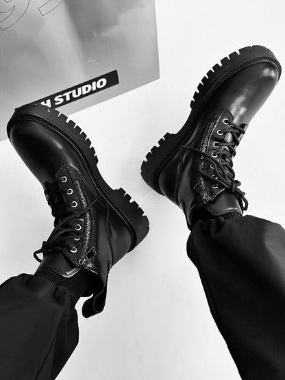 Chunky Lug Sole Platform Lace-Up Zipper Boots