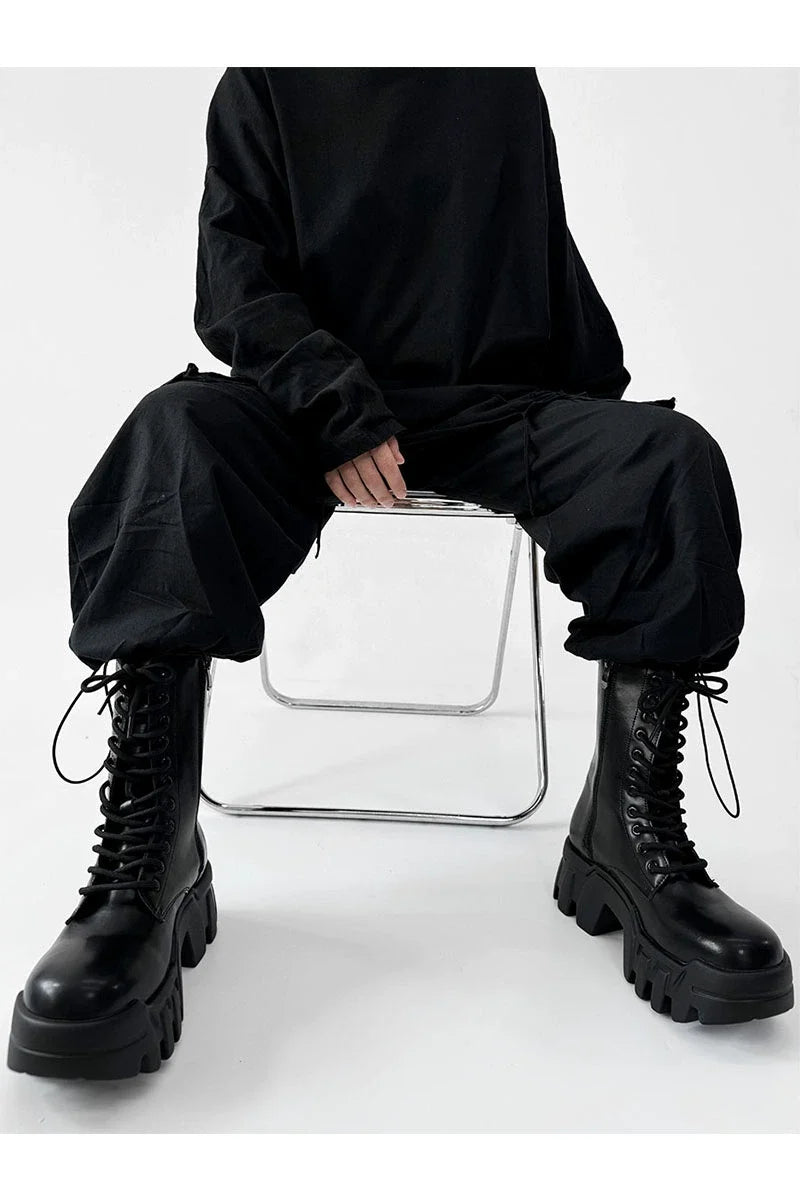 Futuristic Black Zip Platform Combat Boots