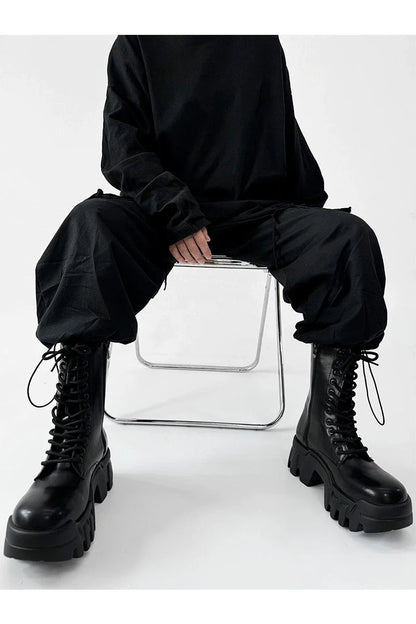 Futuristic Black Zip Platform Combat Boots