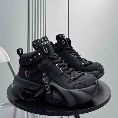 Studs Strap Buckle High-Top Chunky Sole Sneakers