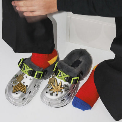 Fleece Lining Patch Decoration Platform Slip-On Shoes