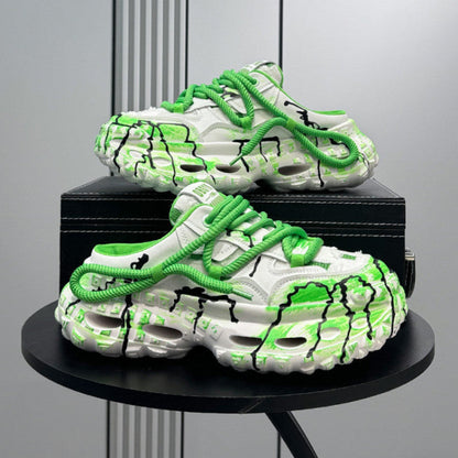Chunky Platform Printed Lace-Up Sneaker Mules