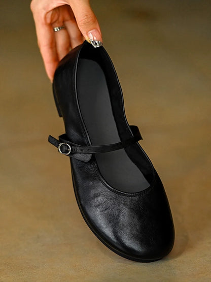 Black Leather Mary Jane Flats