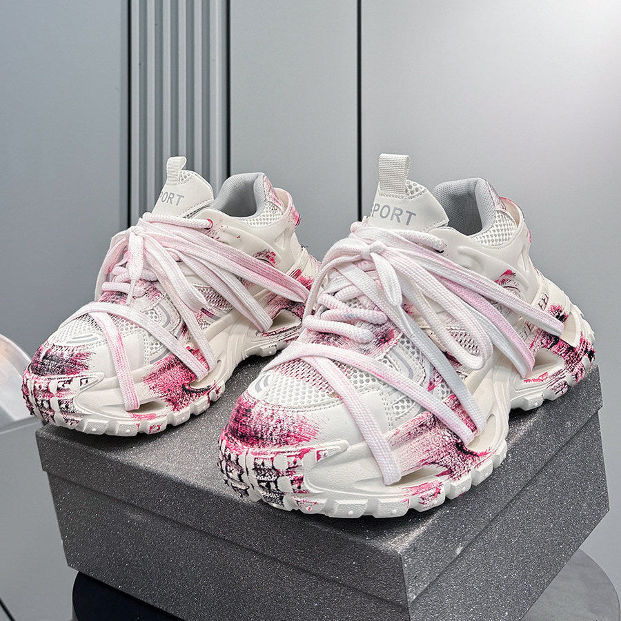 Paint Splash Rope Lace Chunky Sole Sneakers