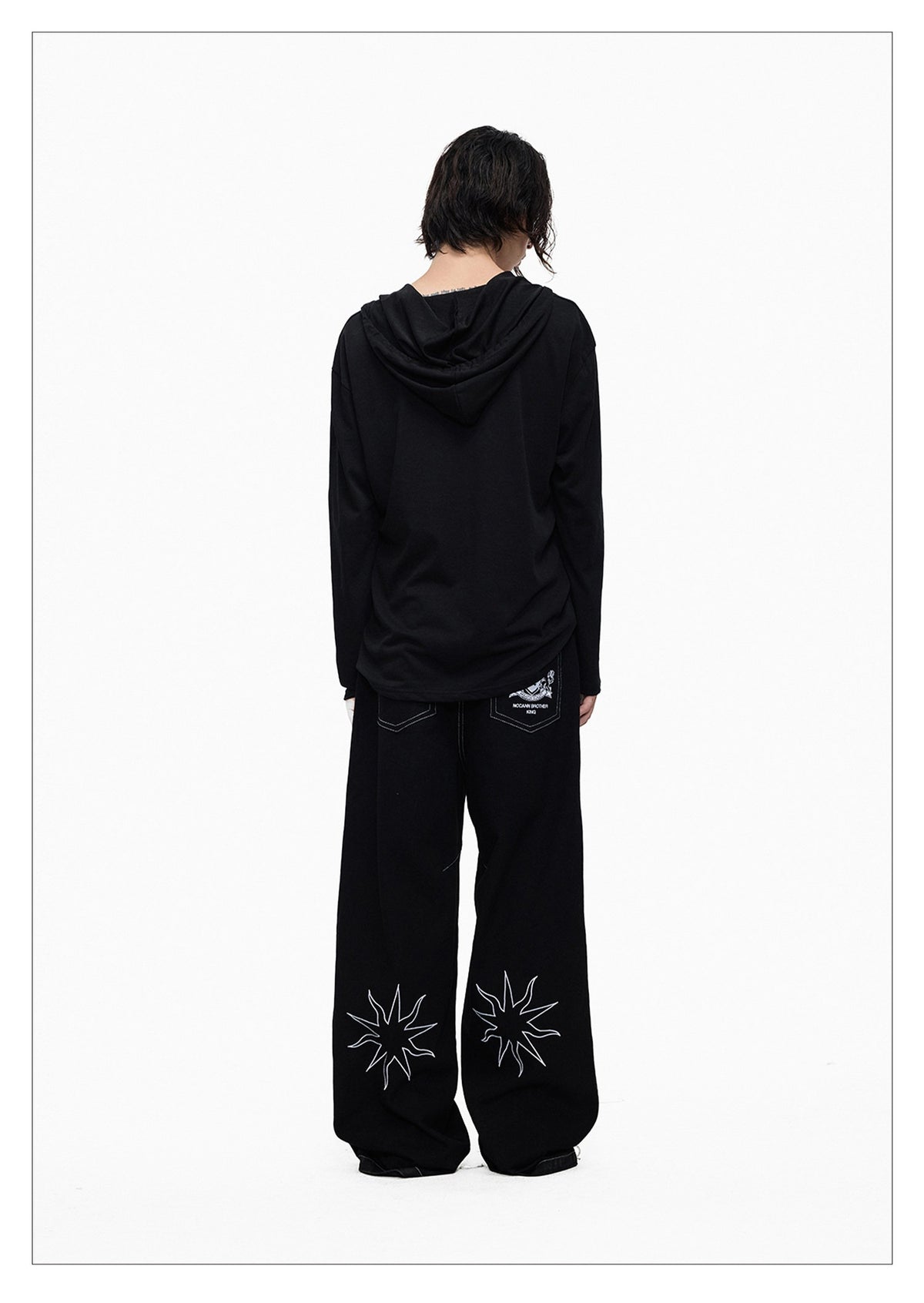 Starlight Embroidery Black Wide Pants