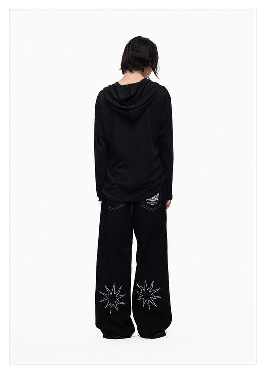 Starlight Embroidery Black Wide Pants