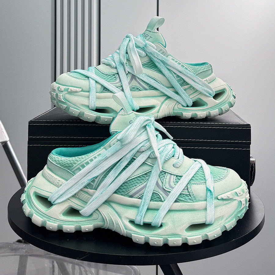 Mesh Rope Lace Chunky Sole Slip-On Shoes