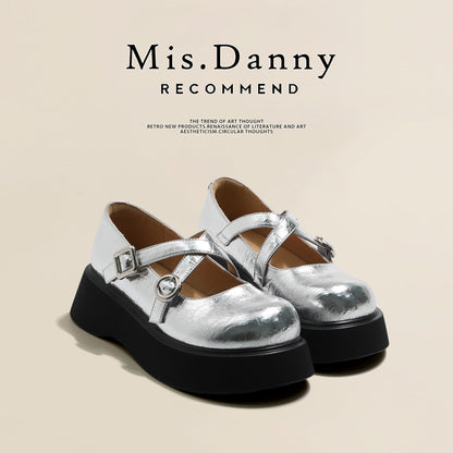 Platform Round Toe Shallow Mary Janes Leather Shoes