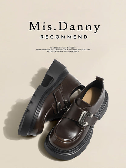 Metal Buckle Platform Thick Sole Loafers