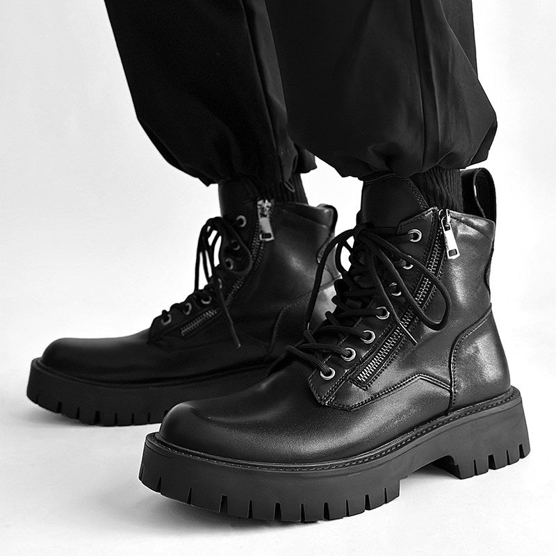 Chunky Lug Sole Platform Lace-Up Zipper Boots