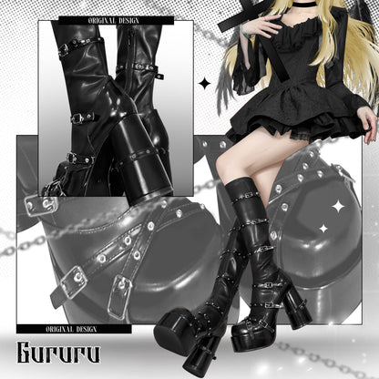 Cross Gothic Belted Platform Boots