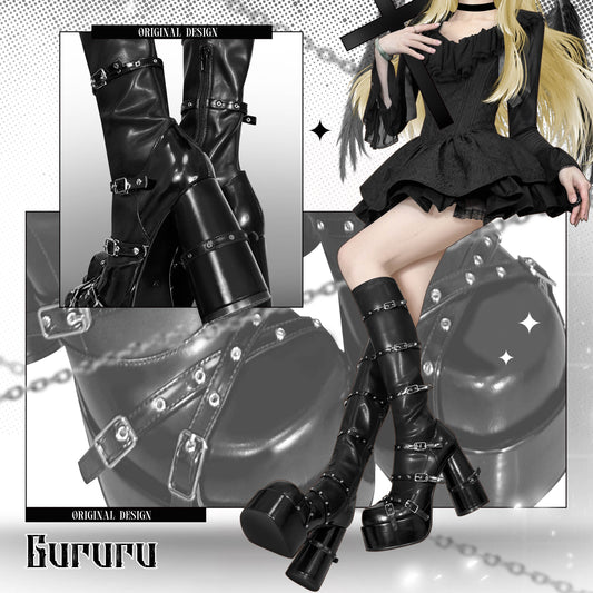 Cross Gothic Belted Platform Boots