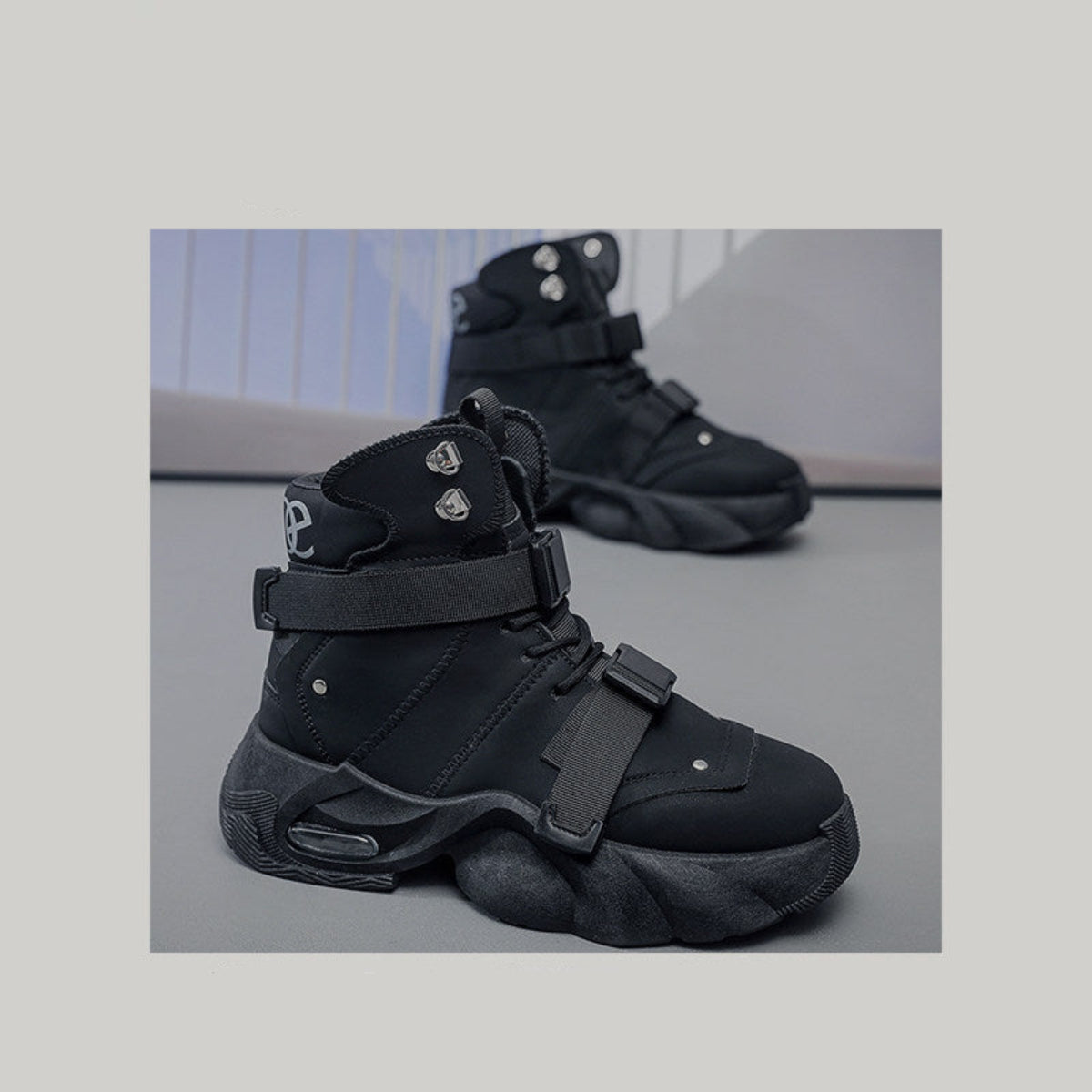 High-Top Platform Buckle Strap Sneaker Boots