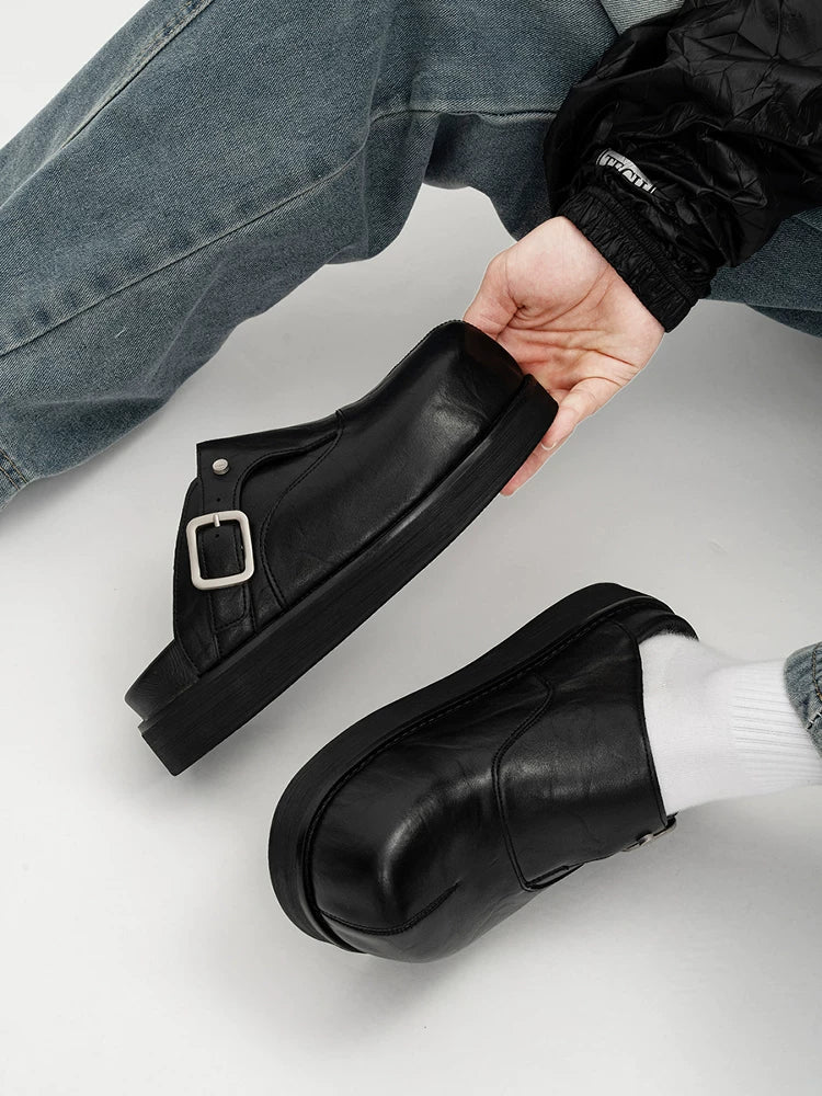 Onyx Buckle Platform Mules