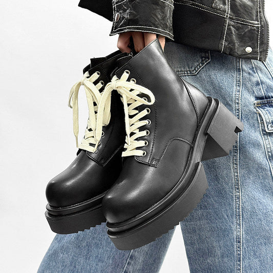 Matte Black Chunky Lace-Up Combat Boots