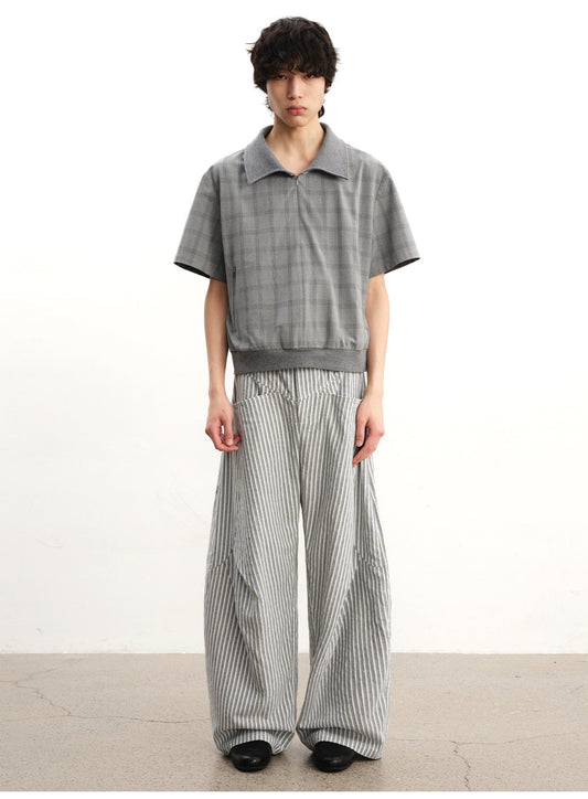 Striped 3D-Pleated Casual Pants