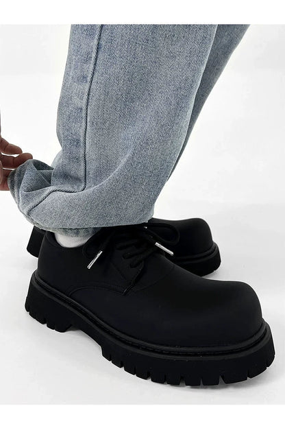 Chunky Black Matte and Glossy Platform Derby Shoes