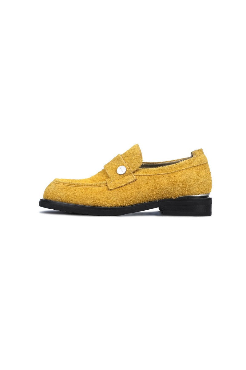 Metal-Button Leather Loafers