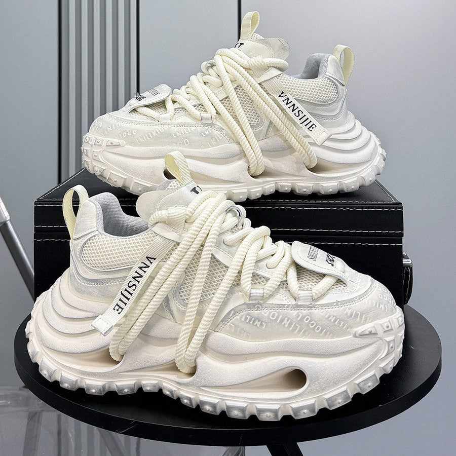 Embroidery Rope Lace Chunky Sole Sneakers
