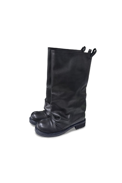 Wrinkled Leather Tube Boots