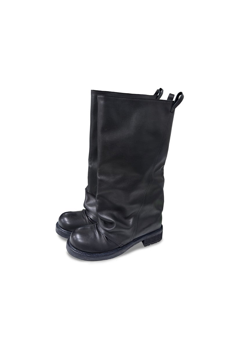 Wrinkled Leather Tube Boots