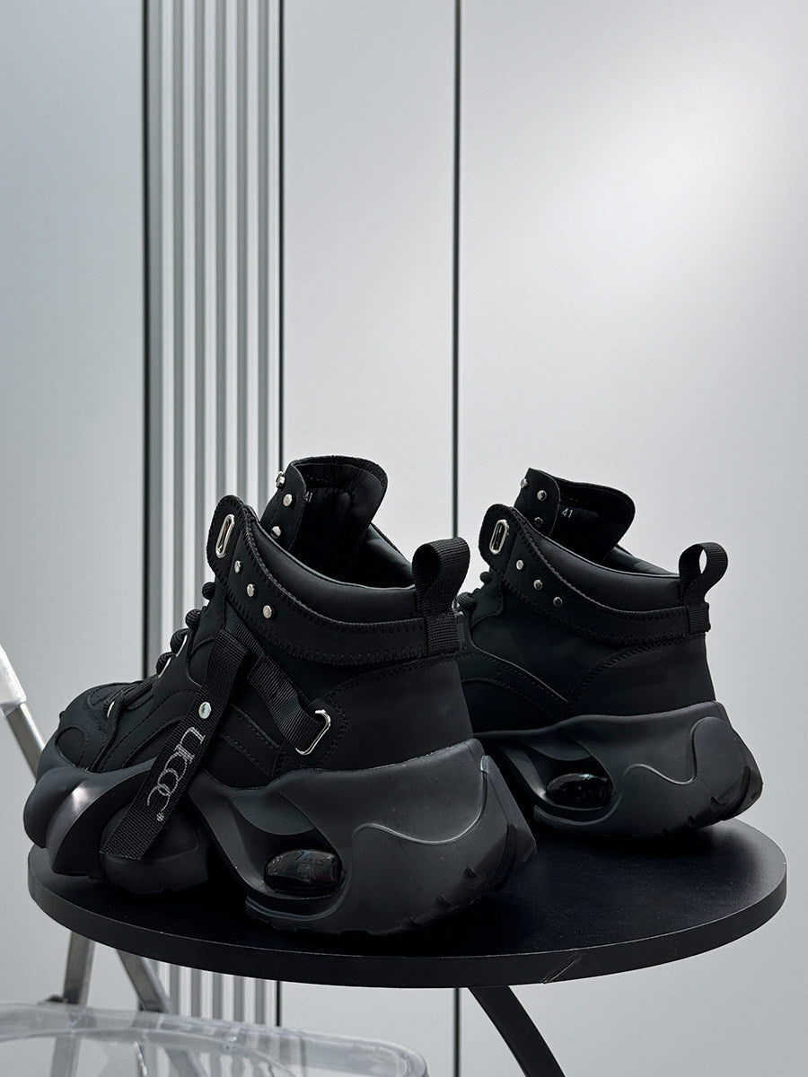 Studs Strap Buckle High-Top Chunky Sole Sneakers