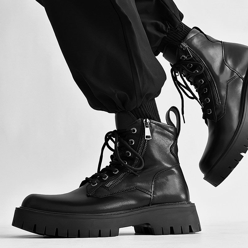 Chunky Lug Sole Platform Lace-Up Zipper Boots