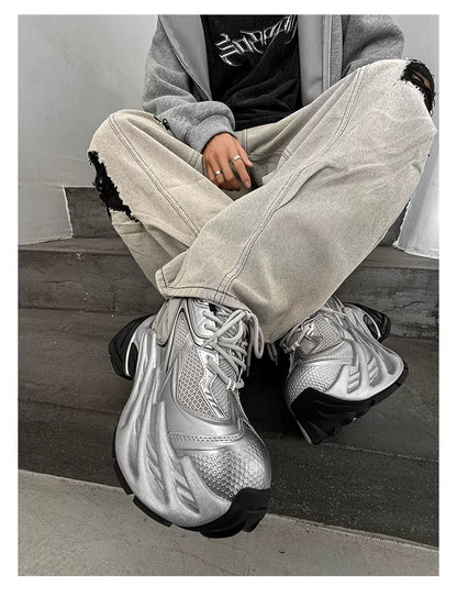 Futuristic Metallic Platform Runner Sneakers