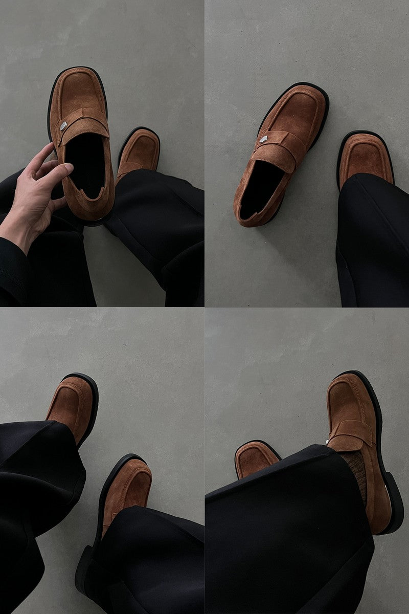 Metal-Button Leather Loafers
