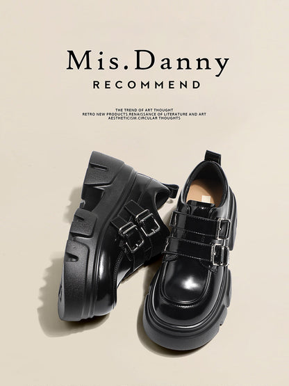 Double Belt Buckle Platform Velcro Loafers