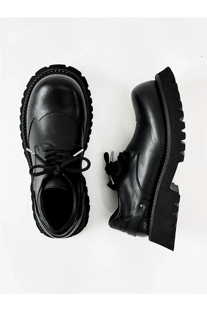 Chunky Black Platform Derby Shoes with Rounded Toe